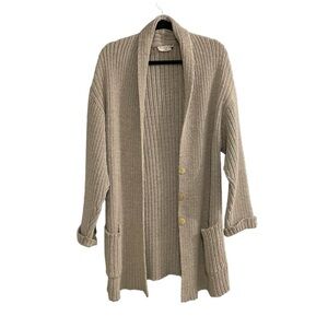 BARBARA BUI Wool Alpaca Ribbed Long Button Front Cardigan Sweater Tan L